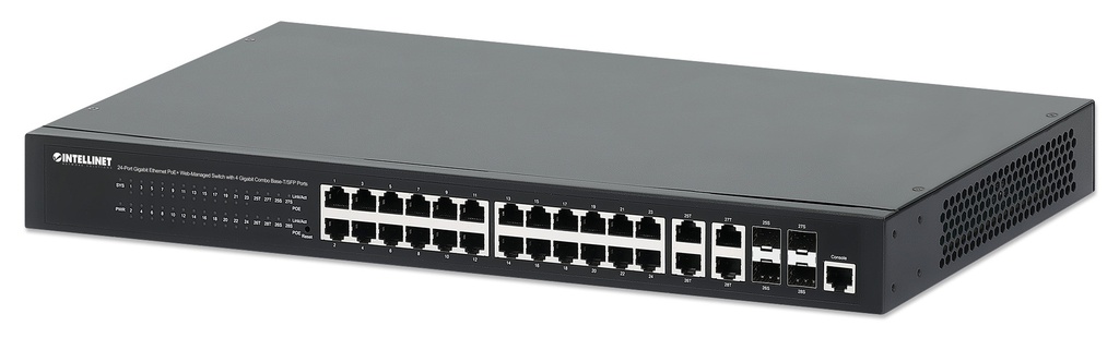 24-Port Gigabit Ethernet PoE+ Web-Managed Switch with 4 Gigabit Combo Base-T/SFP Ports
