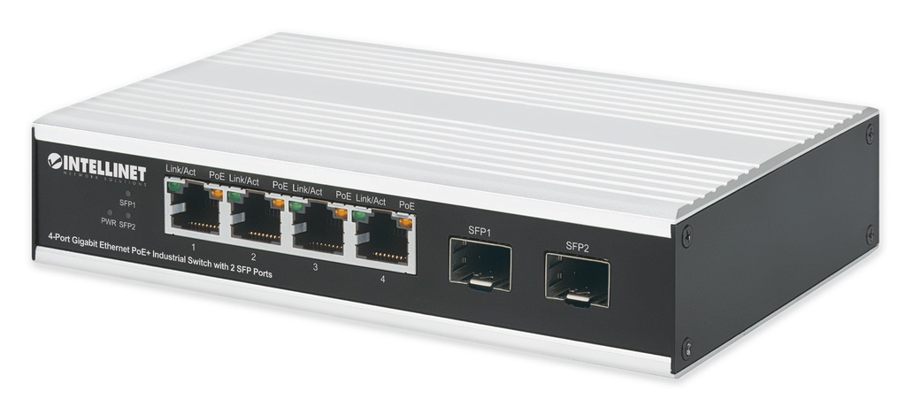 Industrial 4-Port Gigabit Ethernet PoE+ Switch with 2 SFP Ports