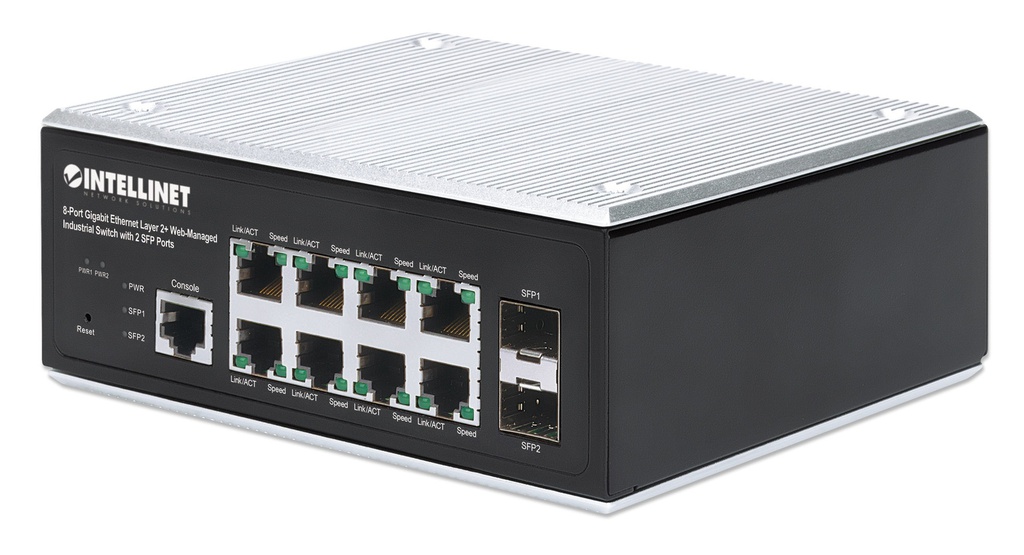 Industrial 8-Port Gigabit Ethernet Layer 2+ Web-Managed Switch with 2 SFP Ports
